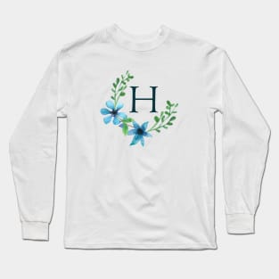 Floral Monogram H Pretty Blue Flowers Long Sleeve T-Shirt